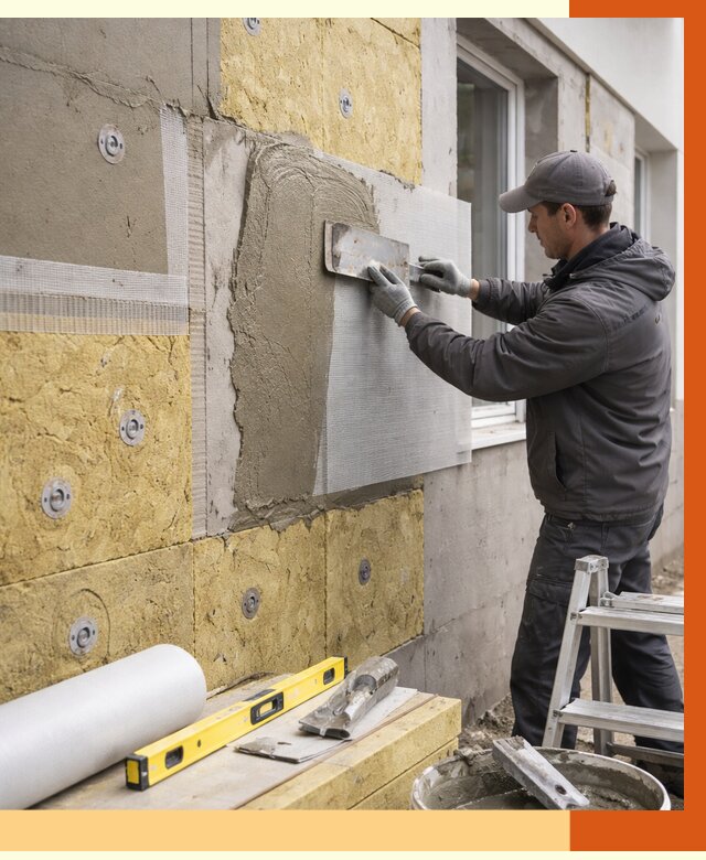 Утепление фасада под штукатурку в Усинске от 4300 руб/м2 — монтаж пенопластом и минватой | ТепломастерСнс