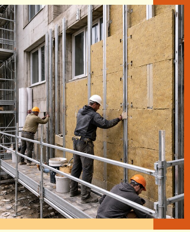 Утепление вентилируемого фасада в Усинске от 5733 руб/м2 — монтаж и утепление вентфасад | ТепломастерСнс