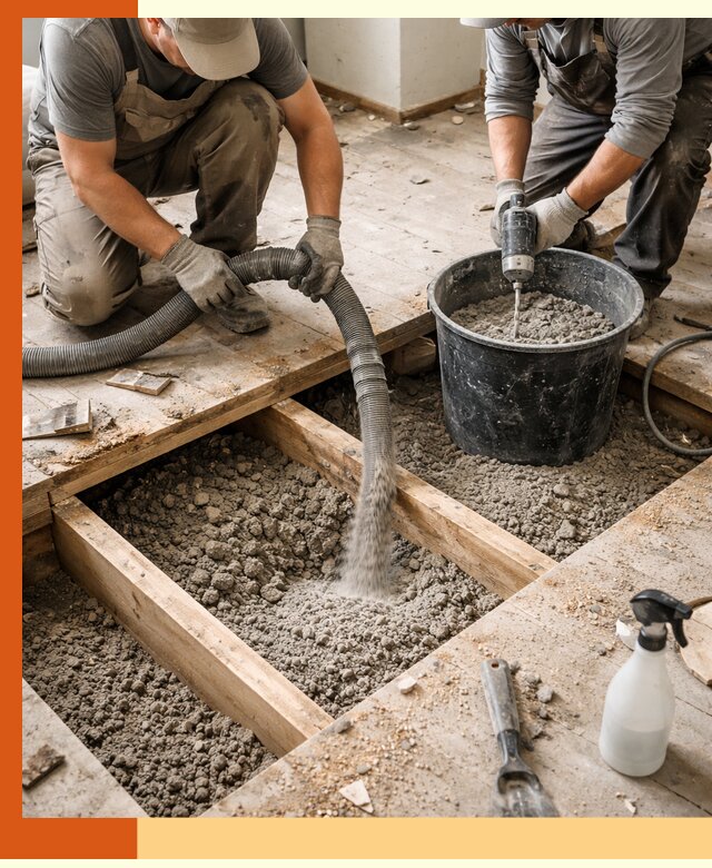 Заполнение пустот пола в Усинске полиуретаном и пенополистиролом