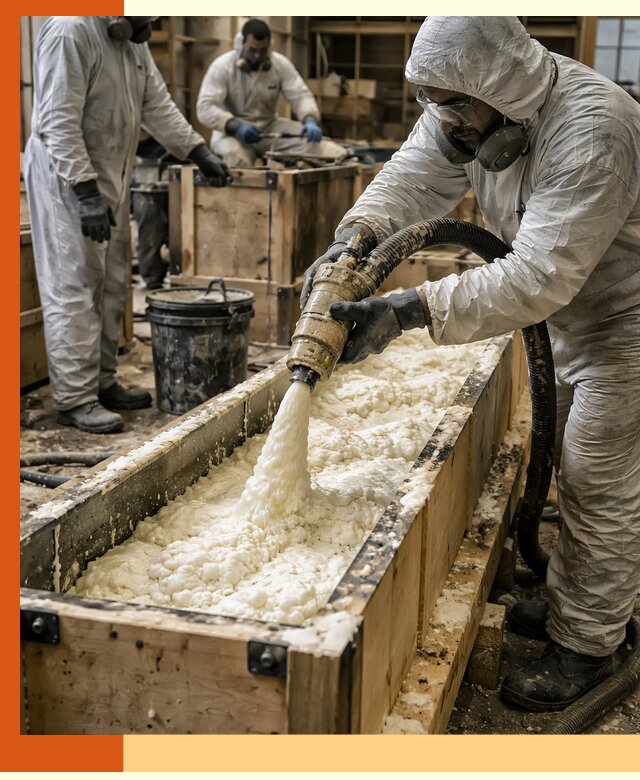 Заливка пенополиуретана в формы для утепления в Усинске